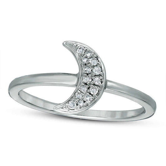 0.10 CT. T.W. Natural Diamond Crescent Moon Ring in Sterling Silver