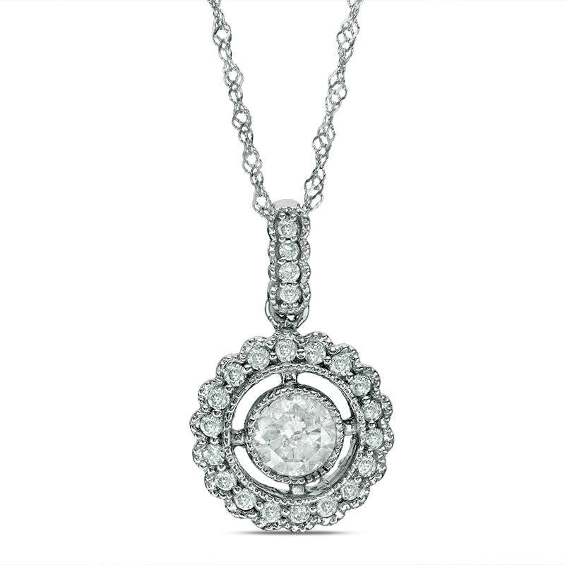 0.5 CT. T.W. Natural Diamond Frame Antique Vintage-Style Pendant in 10K White Gold - 17