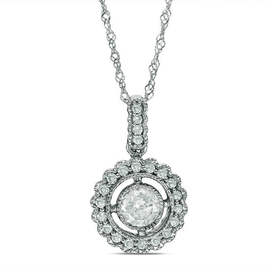 0.5 CT. T.W. Natural Diamond Frame Antique Vintage-Style Pendant in 10K White Gold - 17