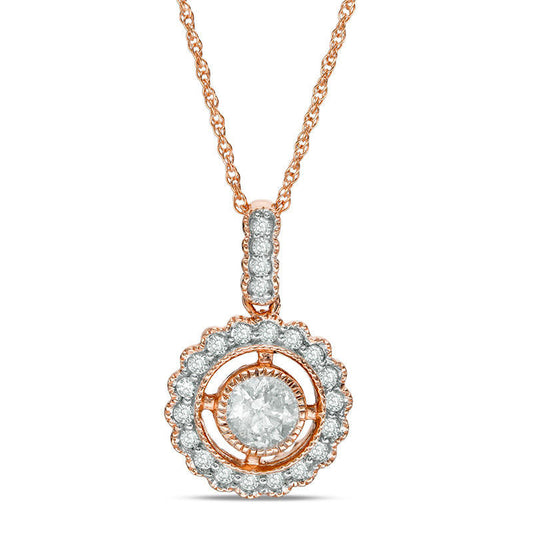0.5 CT. T.W. Natural Diamond Frame Antique Vintage-Style Pendant in 10K Rose Gold - 17