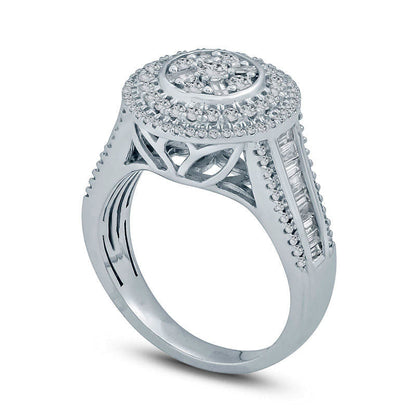 1.0 CT. T.W. Composite Natural Diamond Double Frame Multi-Row Engagement Ring in Solid 10K White Gold