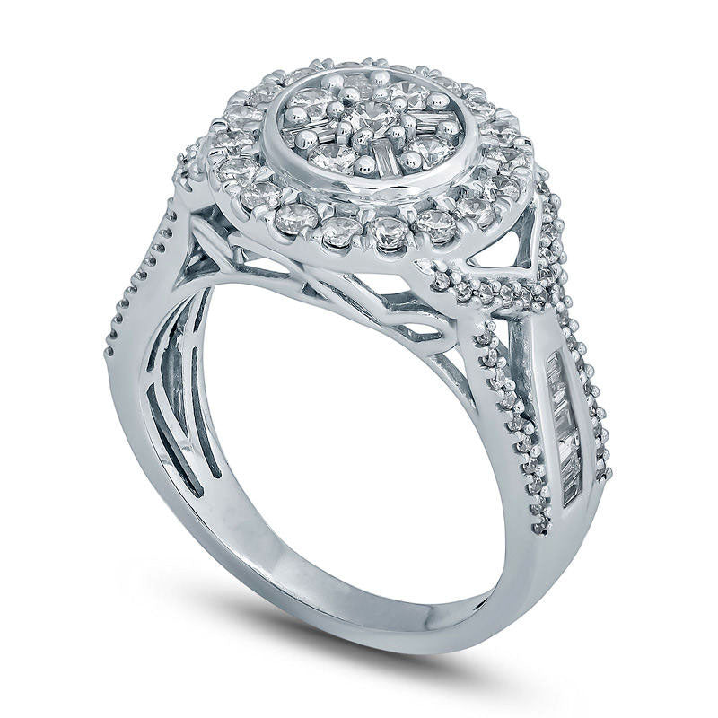 1.0 CT. T.W. Composite Natural Diamond Frame Multi-Row Engagement Ring in Solid 10K White Gold