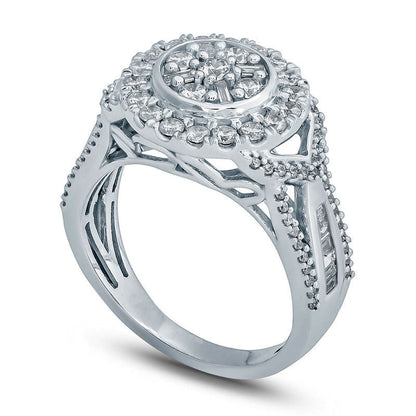 1.0 CT. T.W. Composite Natural Diamond Frame Multi-Row Engagement Ring in Solid 10K White Gold
