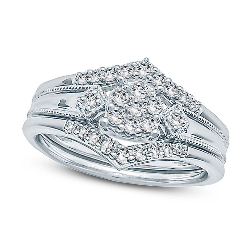 0.33 CT. T.W. Composite Natural Diamond Antique Vintage-Style Three Piece Bridal Engagement Ring Set in Solid 10K White Gold
