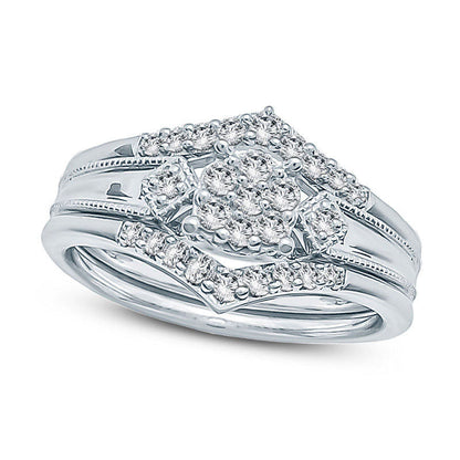 0.33 CT. T.W. Composite Natural Diamond Antique Vintage-Style Three Piece Bridal Engagement Ring Set in Solid 10K White Gold