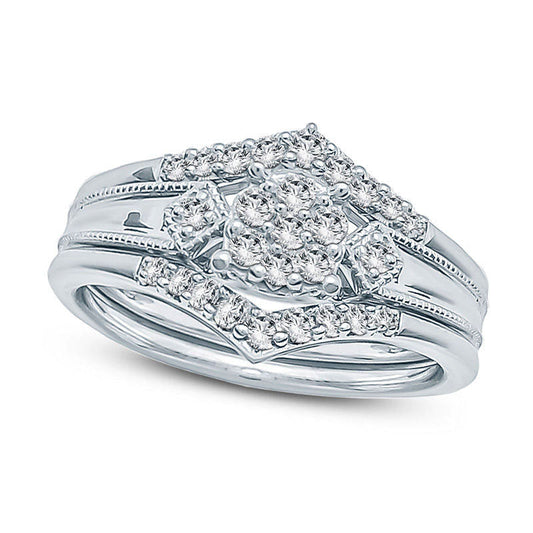 0.33 CT. T.W. Composite Natural Diamond Antique Vintage-Style Three Piece Bridal Engagement Ring Set in Solid 10K White Gold