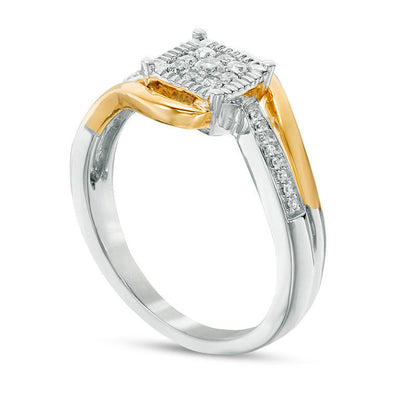 0.17 CT. T.W. Composite Natural Diamond Cushion Frame Bypass Promise Ring in Sterling Silver and Solid 10K Yellow Gold