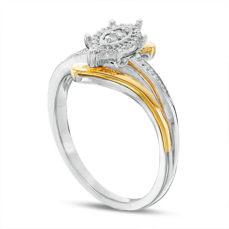 0.10 CT. T.W. Natural Diamond Marquise Frame Bypass Promise Ring in Sterling Silver and Solid 10K Yellow Gold