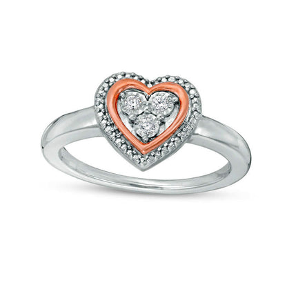 0.05 CT. T.W. Natural Diamond Heart Frame Promise Ring in Sterling Silver and Solid 10K Rose Gold