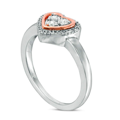 0.05 CT. T.W. Natural Diamond Heart Frame Promise Ring in Sterling Silver and Solid 10K Rose Gold