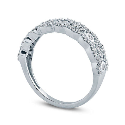 0.50 CT. T.W. Natural Diamond Alternating Round and Marquise Scallop Anniversary Band in Solid 10K White Gold