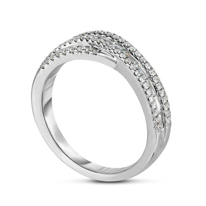 0.63 CT. T.W. Baguette and Round Natural Diamond Crossover Band in Solid 14K White Gold