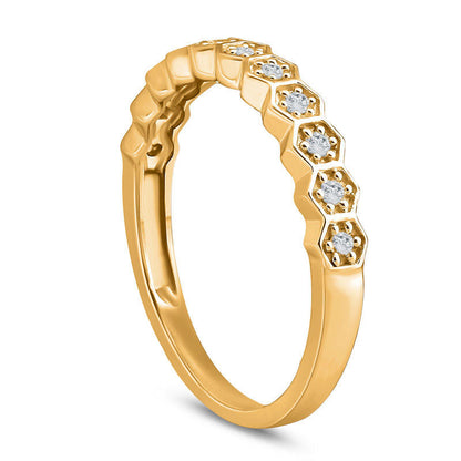 0.10 CT. T.W. Natural Diamond Hexagon Stackable Band in Solid 10K Yellow Gold