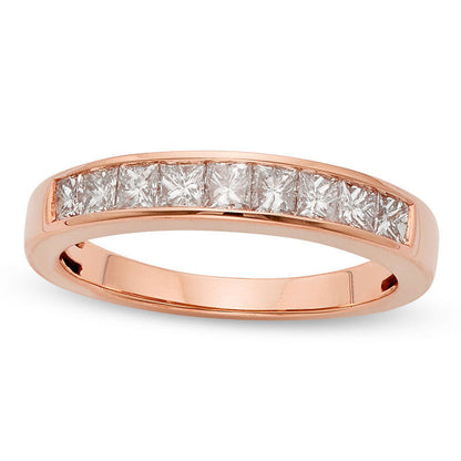 0.75 CT. T.W. Certified Princess-Cut Natural Diamond Nine Stone Anniversary Band in Solid 14K Rose Gold (I/I1)