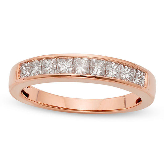 0.75 CT. T.W. Certified Princess-Cut Natural Diamond Nine Stone Anniversary Band in Solid 14K Rose Gold (I/I1)