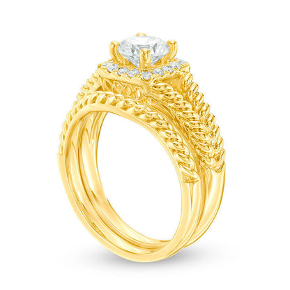 1.17 CT. T.W. Natural Diamond Square Frame Twist Bridal Engagement Ring Set in Solid 14K Gold