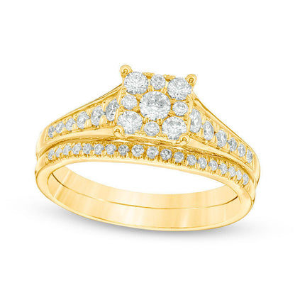 0.63 CT. T.W. Natural Diamond Square Frame Bridal Engagement Ring Set in Solid 14K Gold