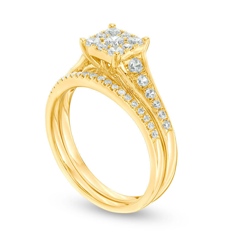 0.63 CT. T.W. Natural Diamond Square Frame Bridal Engagement Ring Set in Solid 14K Gold