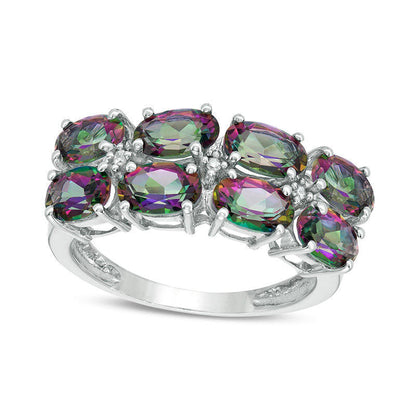 Sideways Oval Mystic Fire« Topaz and Natural Diamond Accent Double Row Ring in Sterling Silver