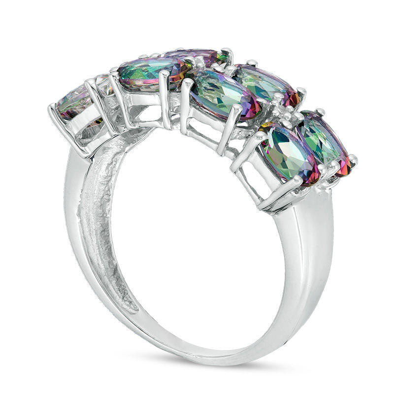 Sideways Oval Mystic Fire« Topaz and Natural Diamond Accent Double Row Ring in Sterling Silver