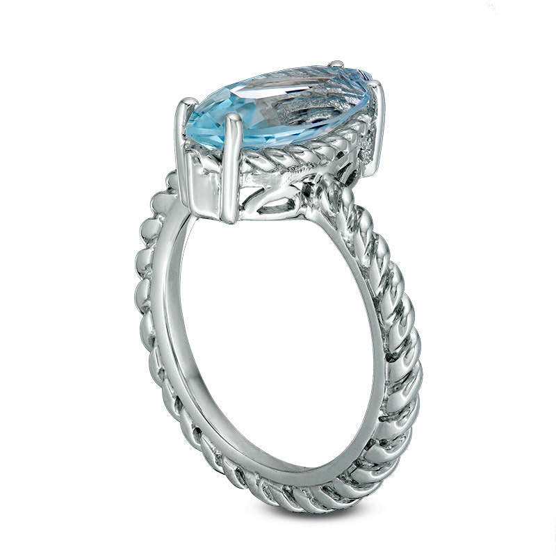 Marquise Blue Topaz Solitaire Rope Shank Ring in Sterling Silver