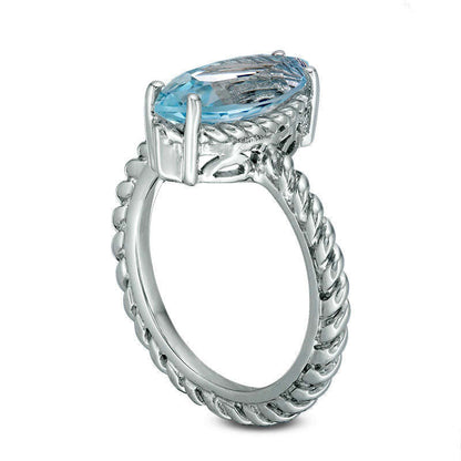 Marquise Blue Topaz Solitaire Rope Shank Ring in Sterling Silver