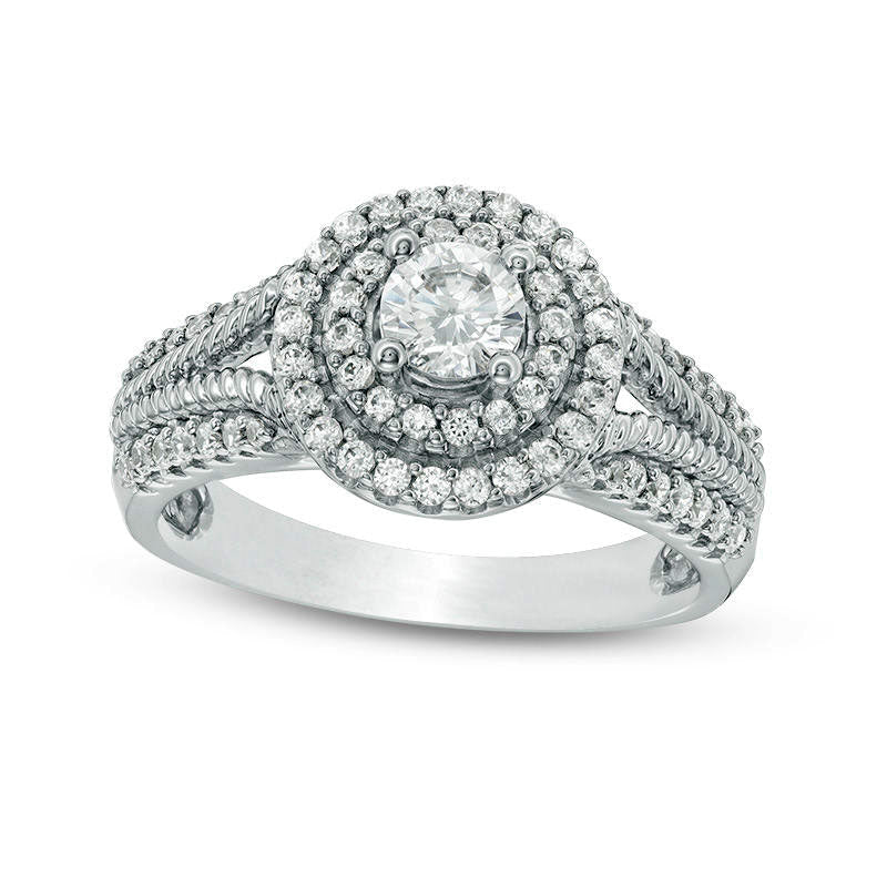 0.75 CT. T.W. Natural Diamond Double Frame Rope Twist Engagement Ring in Solid 14K White Gold