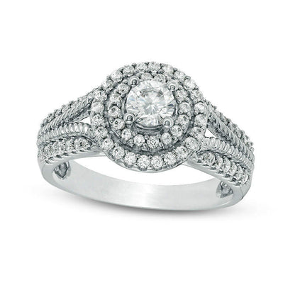 0.75 CT. T.W. Natural Diamond Double Frame Rope Twist Engagement Ring in Solid 14K White Gold