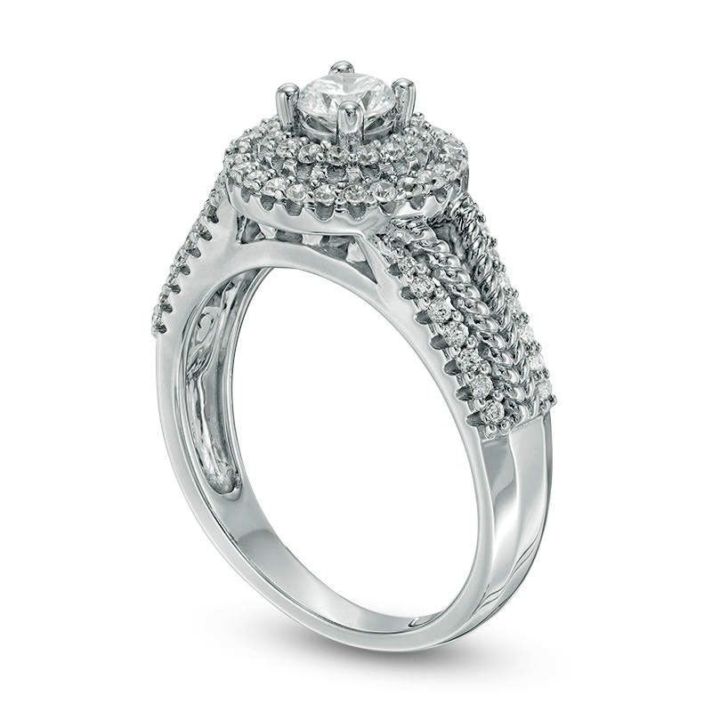 0.75 CT. T.W. Natural Diamond Double Frame Rope Twist Engagement Ring in Solid 14K White Gold