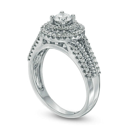 0.75 CT. T.W. Natural Diamond Double Frame Rope Twist Engagement Ring in Solid 14K White Gold