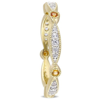 Lab-Created Yellow and White Sapphire Antique Vintage-Style Band in Sterling Silver with Yellow Rhodium