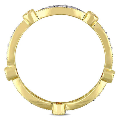 Lab-Created Yellow and White Sapphire Antique Vintage-Style Band in Sterling Silver with Yellow Rhodium