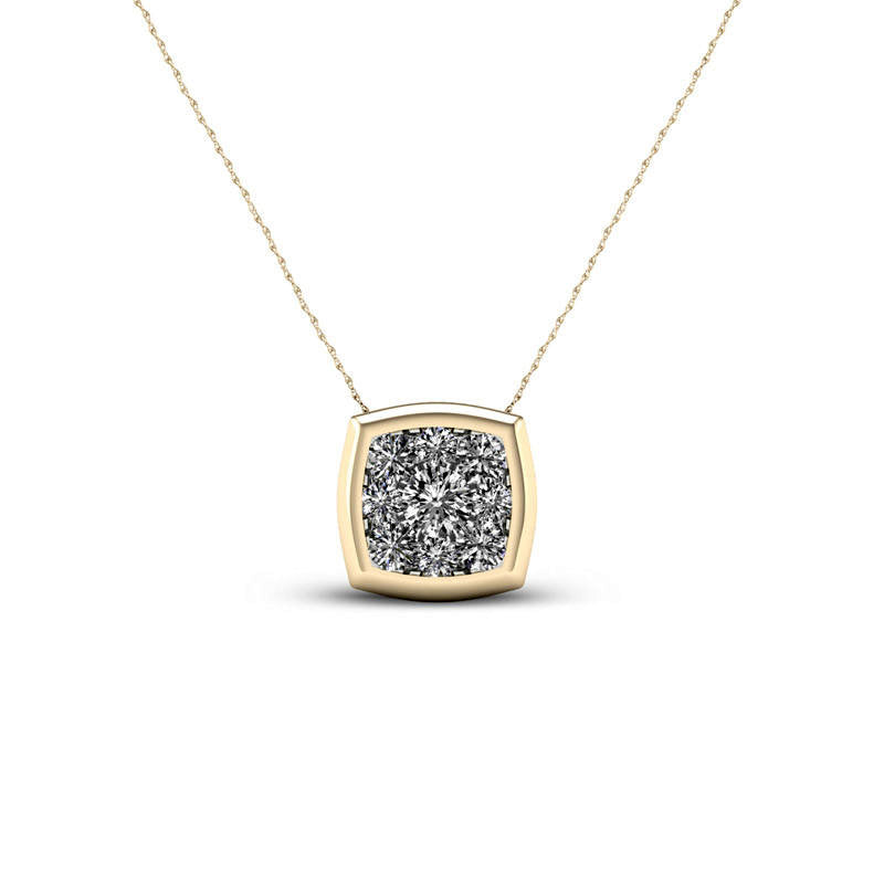 0.33 CT. T.W. Natural Diamond Cushion Frame Pendant in 10K Yellow Gold