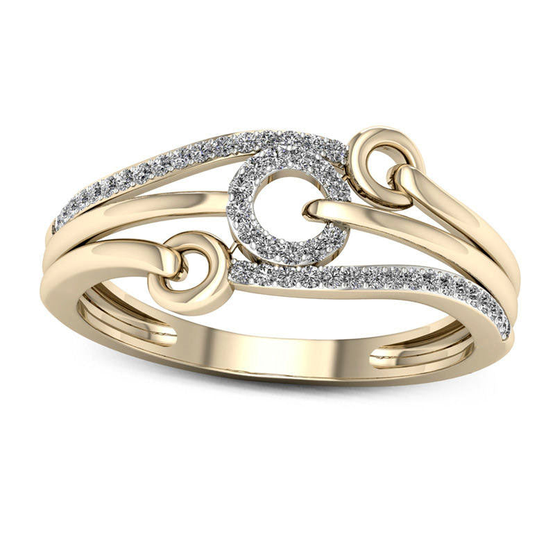 0.13 CT. T.W. Natural Diamond Triple Circle Multi-Row Ring in Solid 10K Yellow Gold