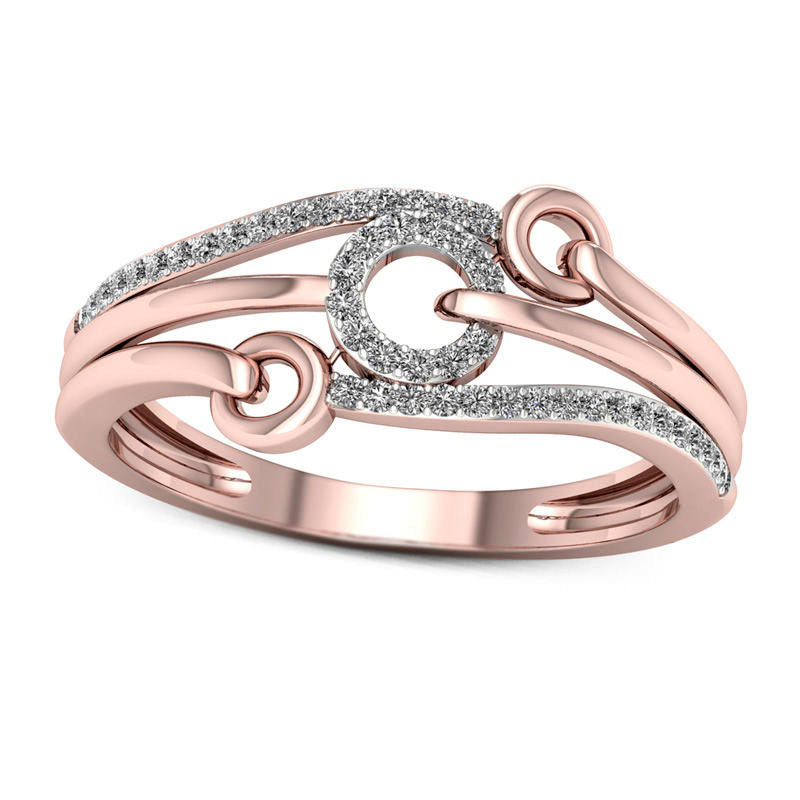 0.13 CT. T.W. Natural Diamond Triple Circle Multi-Row Ring in Solid 10K Rose Gold