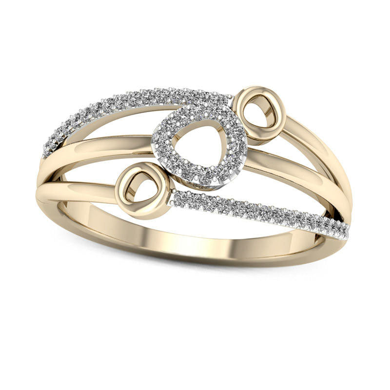 0.13 CT. T.W. Natural Diamond Triple Trillion Multi-Row Ring in Solid 10K Yellow Gold