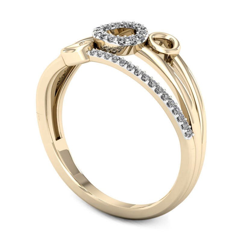 0.13 CT. T.W. Natural Diamond Triple Trillion Multi-Row Ring in Solid 10K Yellow Gold