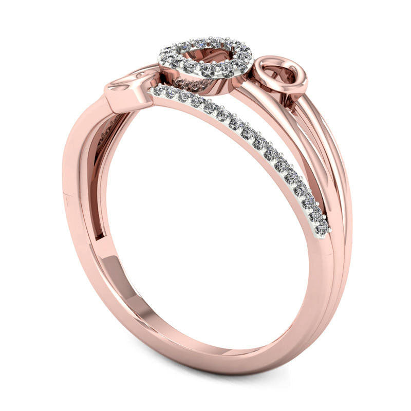 0.13 CT. T.W. Natural Diamond Triple Trillion Multi-Row Ring in Solid 10K Rose Gold