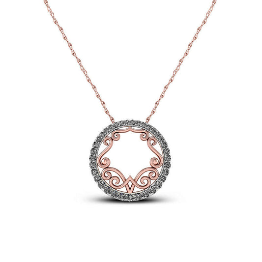 0.33 CT. T.W. Natural Diamond Circle Filigree Pendant in 10K Rose Gold