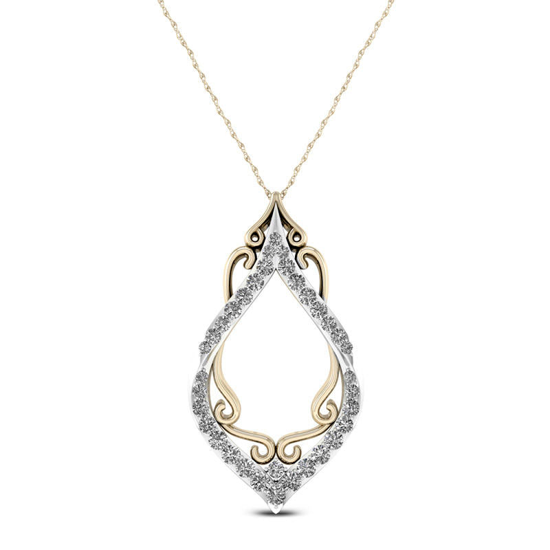 0.33 CT. T.W. Natural Diamond Marquise Filigree Pendant in 10K Yellow Gold