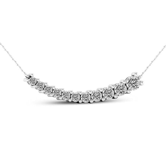 0.25 CT. T.W. Natural Diamond Curved Bar Necklace in 10K White Gold