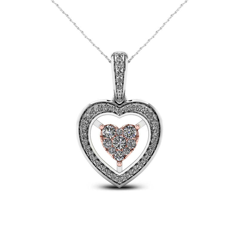 0.25 CT. T.W. Natural Diamond Double Heart Pendant in 10K Two-Tone Gold