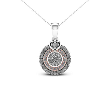 0.25 CT. T.W. Composite Natural Diamond Double Circle Frame Heart Pendant in 10K Two-Tone Gold