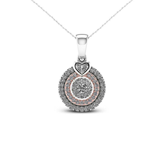 0.25 CT. T.W. Composite Natural Diamond Double Circle Frame Heart Pendant in 10K Two-Tone Gold