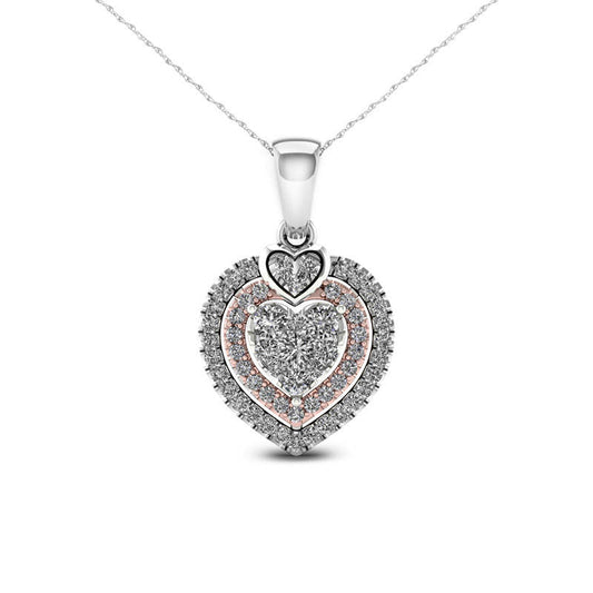 0.25 CT. T.W. Composite Natural Diamond Double Heart Frame Pendant in 10K Two-Tone Gold