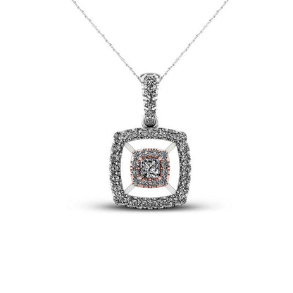 0.5 CT. T.W. Princess-Cut Natural Diamond Double Frame Pendant in 10K Two-Tone Gold