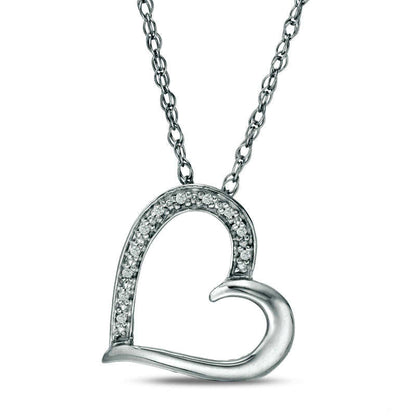 Natural Diamond Accent Tilted Heart Pendant in 10K White Gold