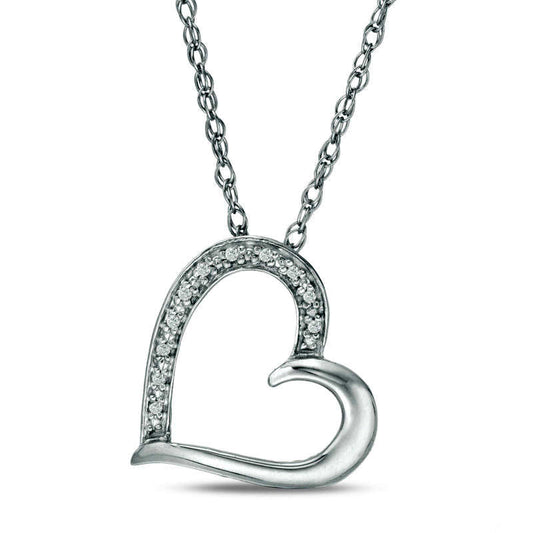 Natural Diamond Accent Tilted Heart Pendant in 10K White Gold