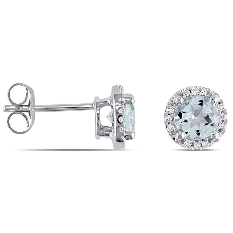 5.0mm Aquamarine and 0.07 CT. T.W. Diamond Frame Stud Earrings in 10K White Gold