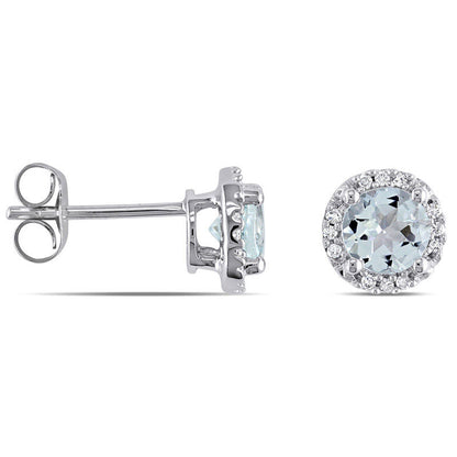 5.0mm Aquamarine and 0.07 CT. T.W. Diamond Frame Stud Earrings in 10K White Gold